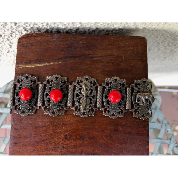 Vintage Filgree Moroccan Bracelet w/ Sword, Elephant Souvenir Du Maroc - Picture 2 of 7